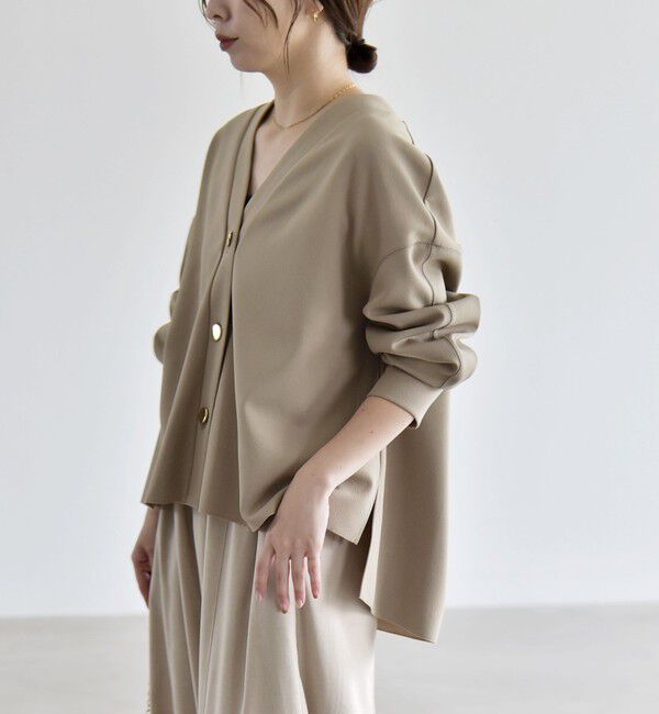 quaranciel「《追加予約》〈手洗い可能〉カットジョーゼット Vネック ワイド カーディガン」|カーディガン|