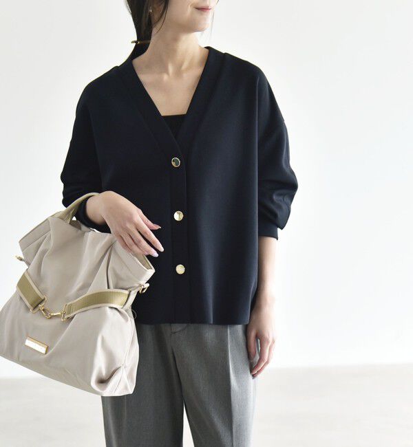 quaranciel「《追加予約》〈手洗い可能〉カットジョーゼット Vネック ワイド カーディガン」|カーディガン|ネイビー