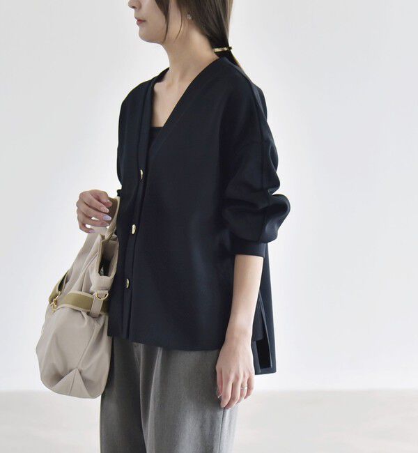 quaranciel「《追加予約》〈手洗い可能〉カットジョーゼット Vネック ワイド カーディガン」|カーディガン|