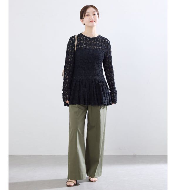 IENA「《WEB限定/追加》Flowerストレッチレース ペプラムプルオーバー」|Tシャツ・カットソー|