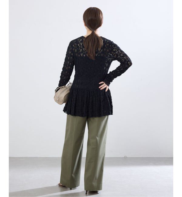 IENA「《WEB限定/追加》Flowerストレッチレース ペプラムプルオーバー」|Tシャツ・カットソー|