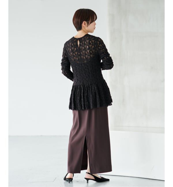 IENA「《WEB限定/追加》Flowerストレッチレース ペプラムプルオーバー」|Tシャツ・カットソー|
