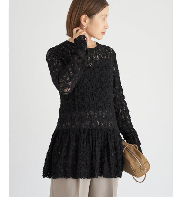 IENA「《WEB限定/追加》Flowerストレッチレース ペプラムプルオーバー」|Tシャツ・カットソー|