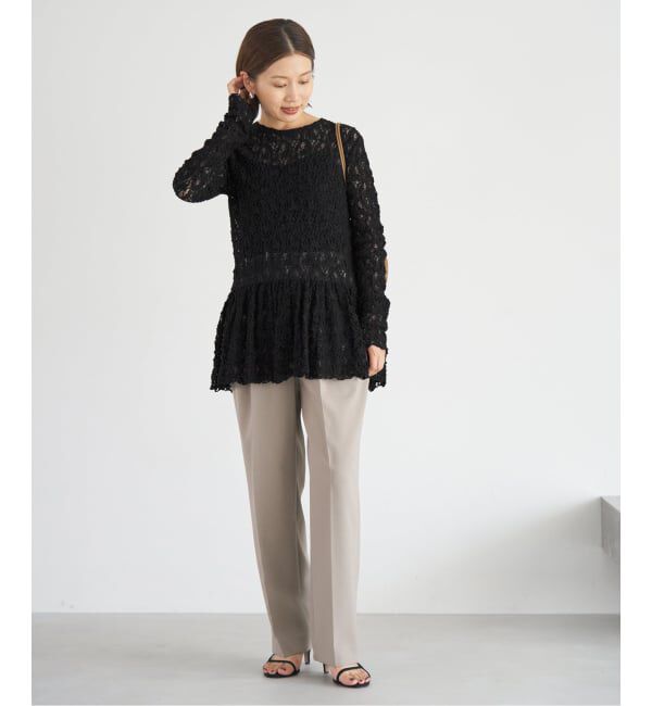 IENA「《WEB限定/追加》Flowerストレッチレース ペプラムプルオーバー」|Tシャツ・カットソー|
