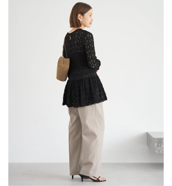 IENA「《WEB限定/追加》Flowerストレッチレース ペプラムプルオーバー」|Tシャツ・カットソー|