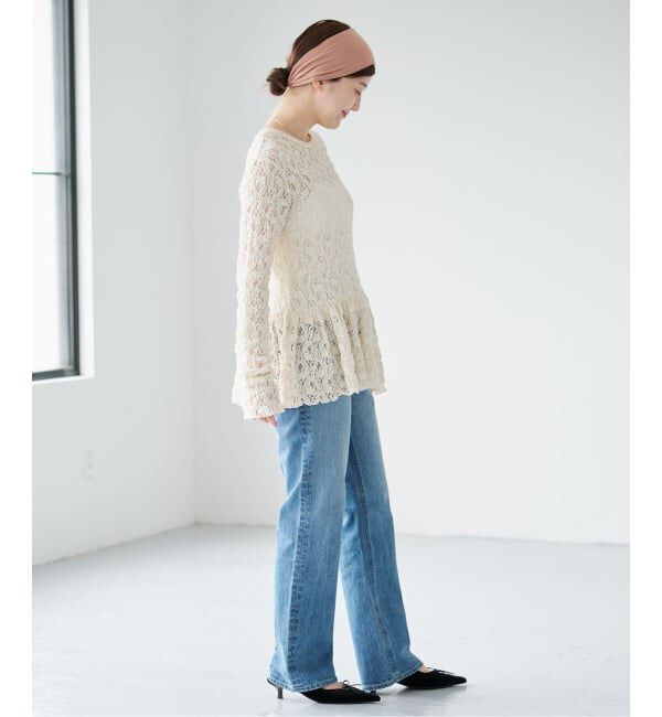 IENA「《WEB限定/追加》Flowerストレッチレース ペプラムプルオーバー」|Tシャツ・カットソー|