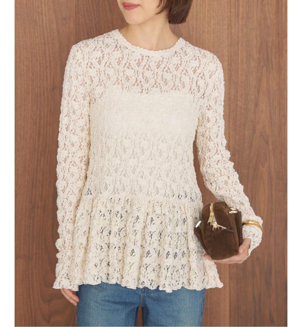 IENA「《WEB限定/追加》Flowerストレッチレース ペプラムプルオーバー」|Tシャツ・カットソー|