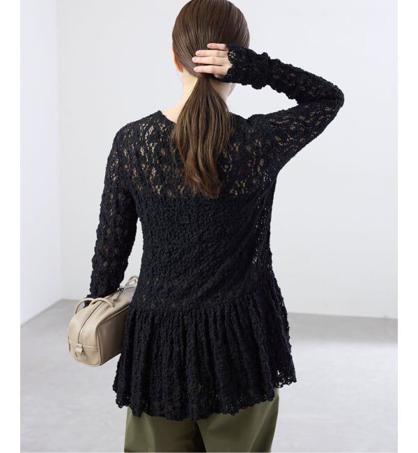 IENA「《WEB限定/追加》Flowerストレッチレース ペプラムプルオーバー」|Tシャツ・カットソー|
