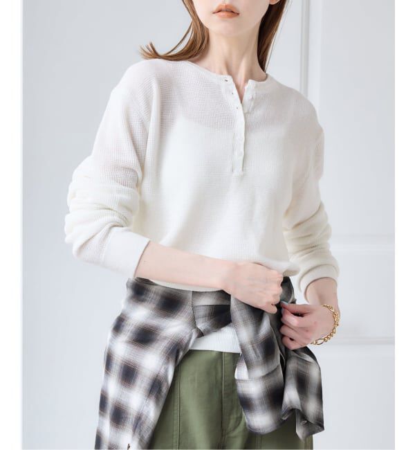 U by SPICK&SPAN「シアーワッフルヘンリーネックニット」|ニット・セーター|ホワイト