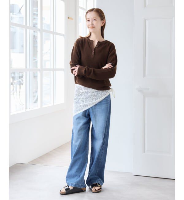 U by SPICK&SPAN「シアーワッフルヘンリーネックニット」|ニット・セーター|