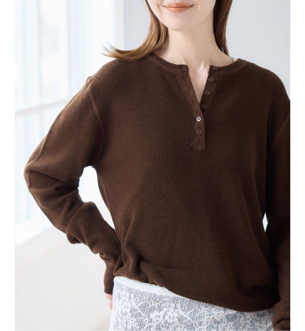 U by SPICK&SPAN「シアーワッフルヘンリーネックニット」|ニット・セーター|