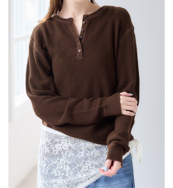 U by SPICK&SPAN「シアーワッフルヘンリーネックニット」|ニット・セーター|