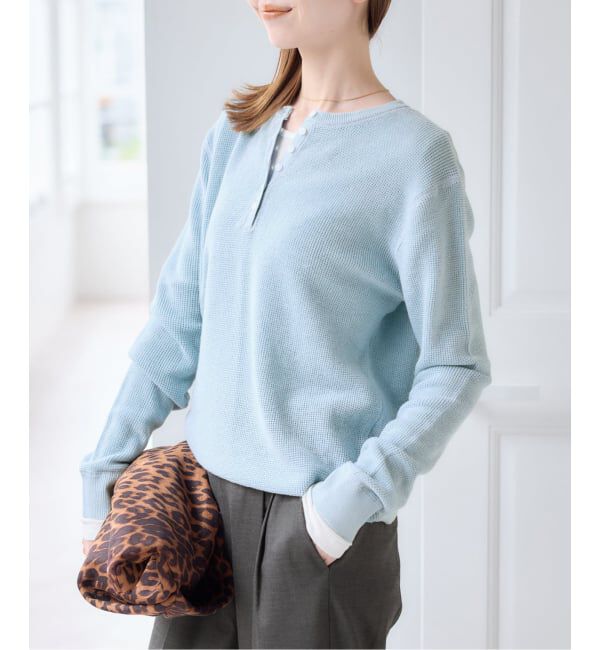 U by SPICK&SPAN「シアーワッフルヘンリーネックニット」|ニット・セーター|