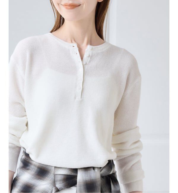 U by SPICK&SPAN「シアーワッフルヘンリーネックニット」|ニット・セーター|