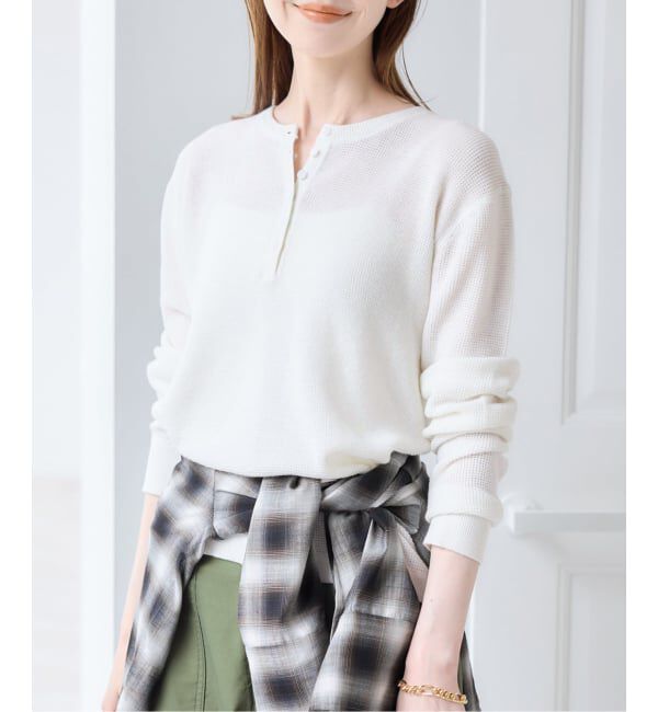 U by SPICK&SPAN「シアーワッフルヘンリーネックニット」|ニット・セーター|