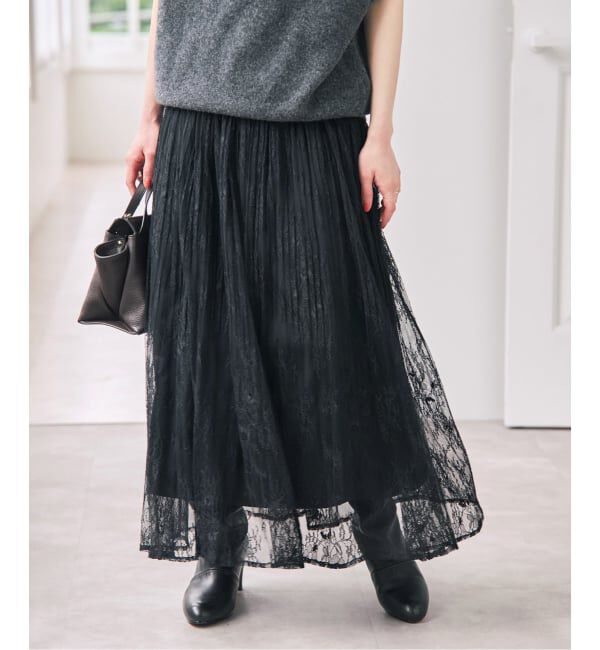 Spick and Span「《一部店舗+WEB限定》2WAYレースギャザースカート」|スカート|ブラック