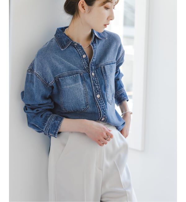 NOBLE「《WEB限定追加》スージングデニムビッグポケットシャツ」|シャツ・ブラウス|
