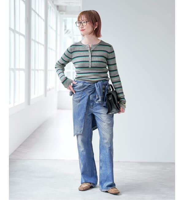 Spick and Span「マルチボーダーヘンリーネックリブニットプルオーバー」|ニット・セーター|