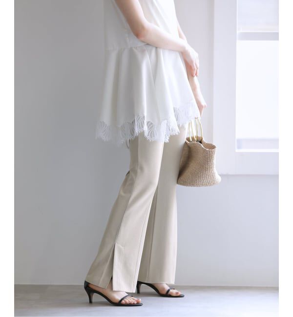  「【洗える】CHIGNON/シニヨン ソフトリブフレアパンツ」|スラックス|ベージュ