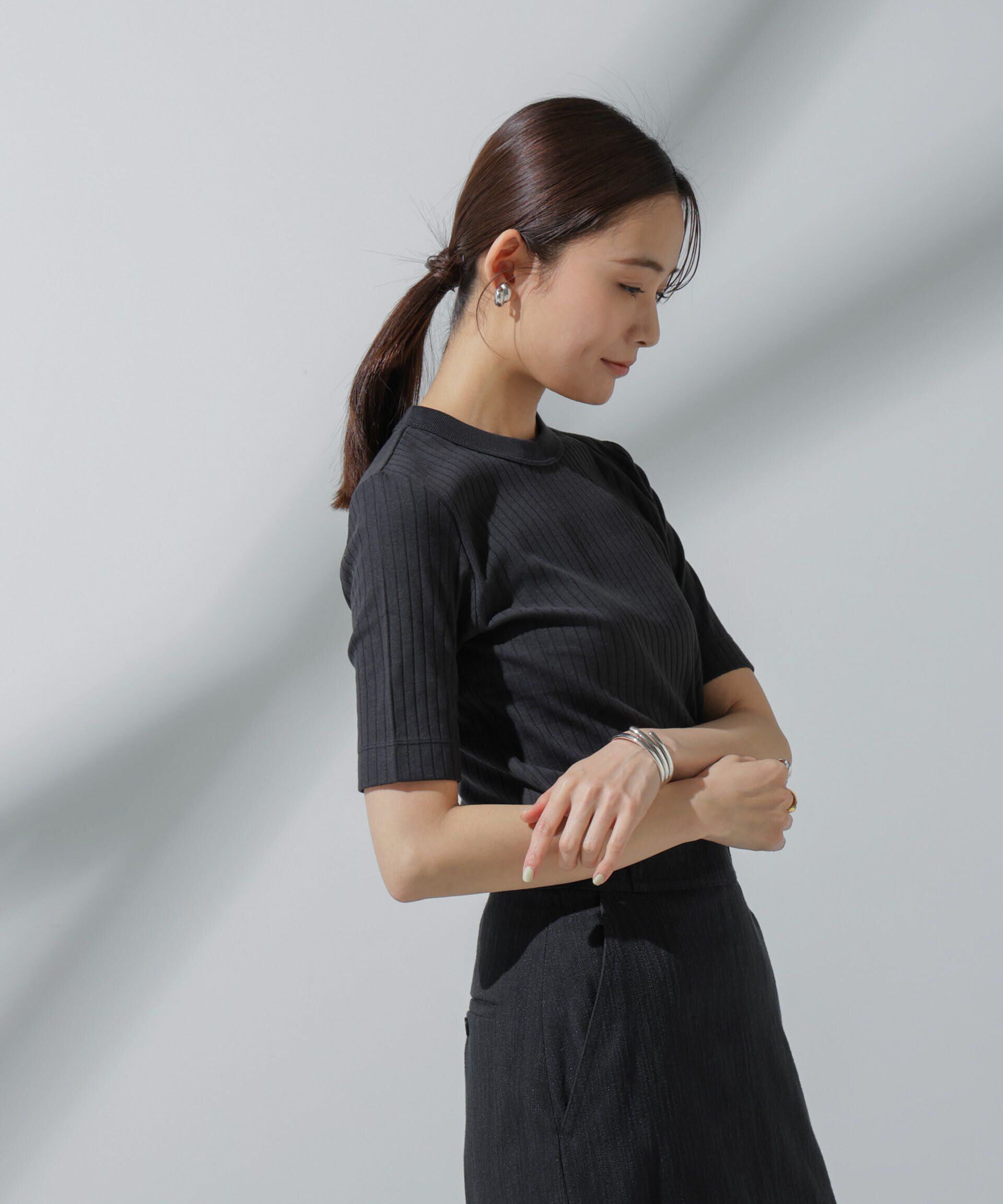 NANO universe「Anti Soaked(R) 汗染み防止 クルーネックリブTシャツ」|Tシャツ・カットソー|