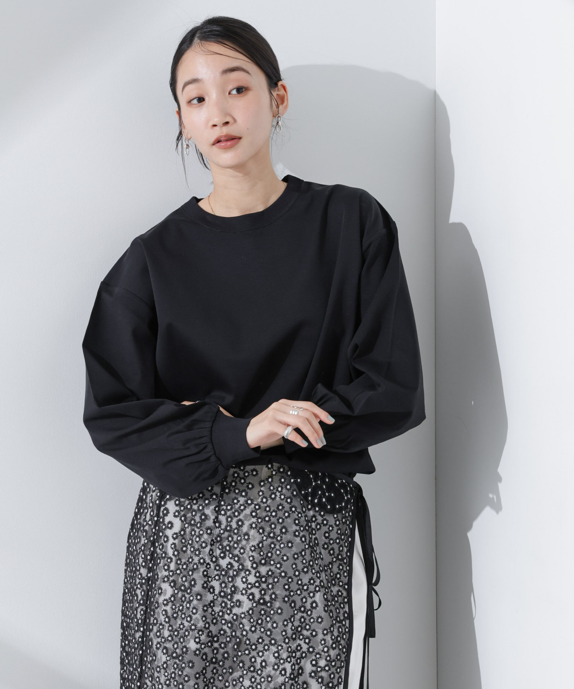 NANO universe「Anti SmellスムースシルケットロングスリーブTシャツ」|Tシャツ・カットソー|ブラック