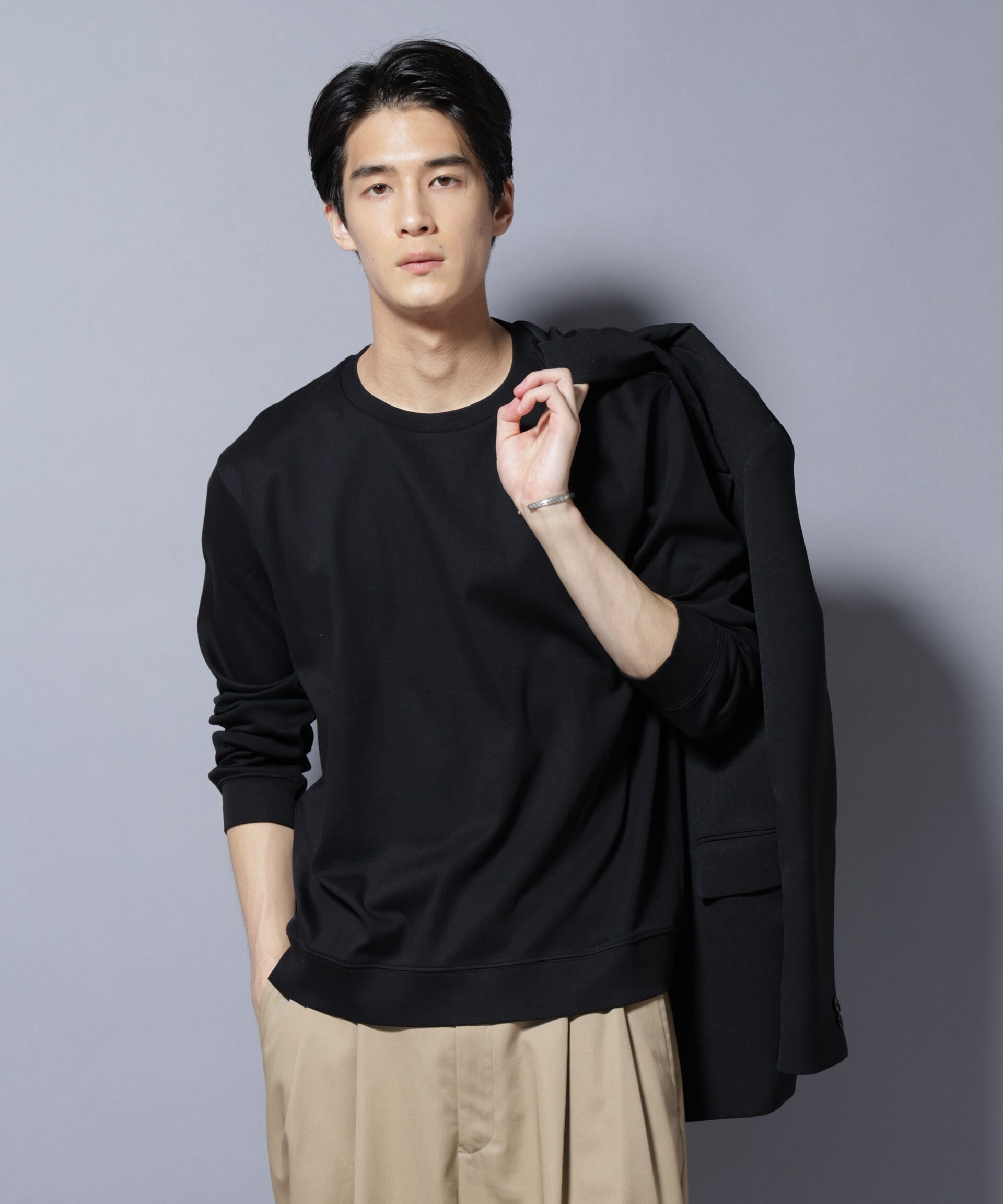 NANO universe「「FORMAL JERSEY」 クルーネックカットソー長袖」|Tシャツ・カットソー|ブラック