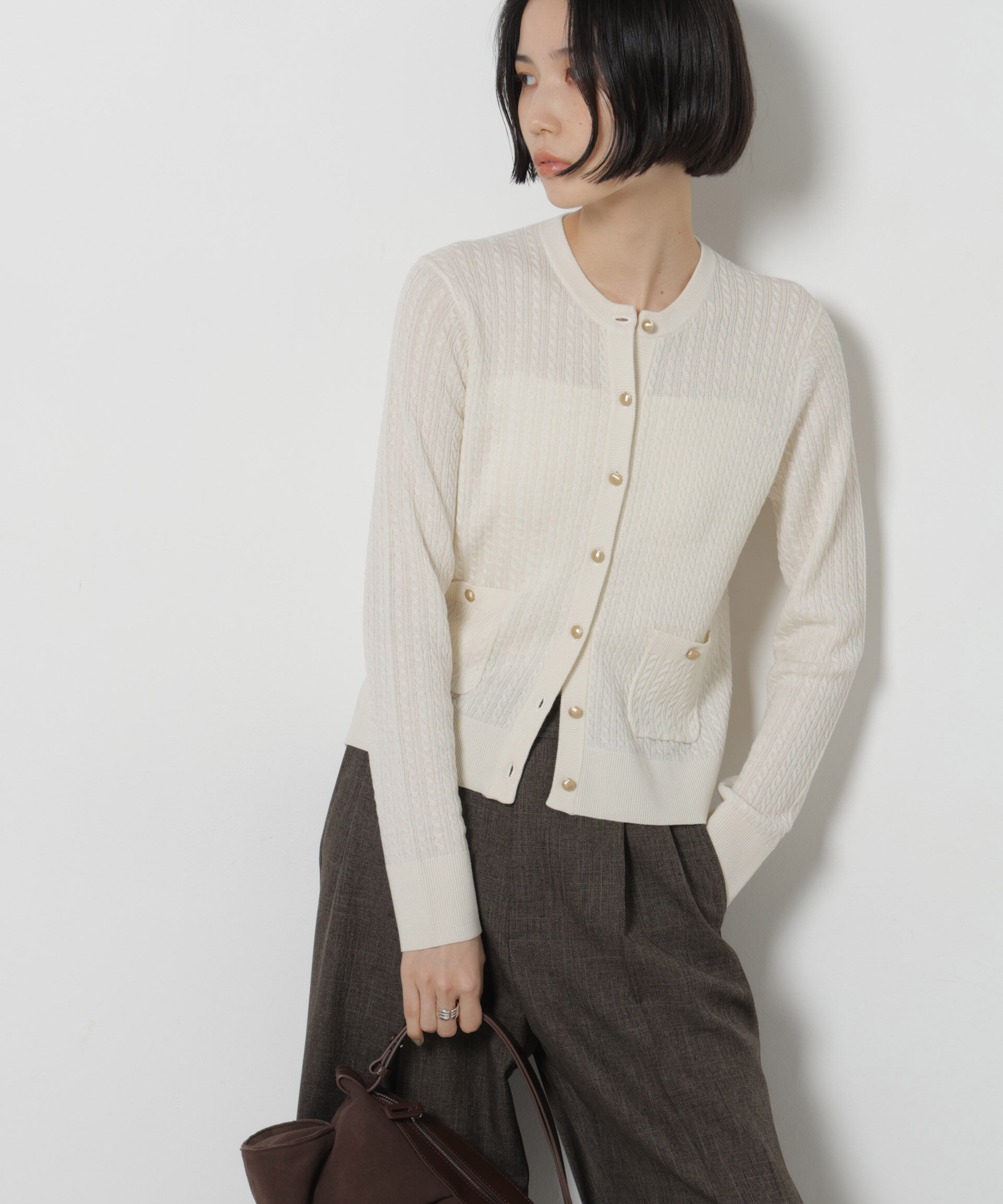 NANO universe「毛玉レスニット ミニケーブルカーディガン」|ニット・セーター|