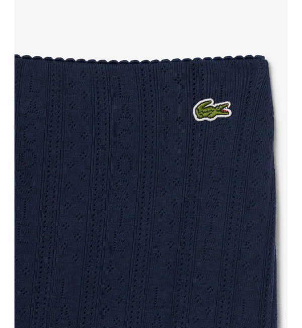 LACOSTE「ブランドネームロゴレースモチーフ透かし編みニットミディスカート」|台形|