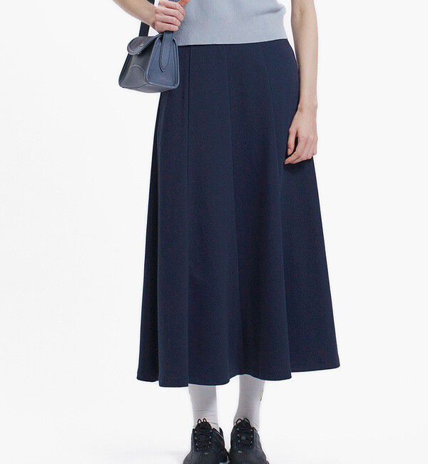 LACOSTE「ダブルフェイス マーメイドスカート」|フレア|ダークネイビー