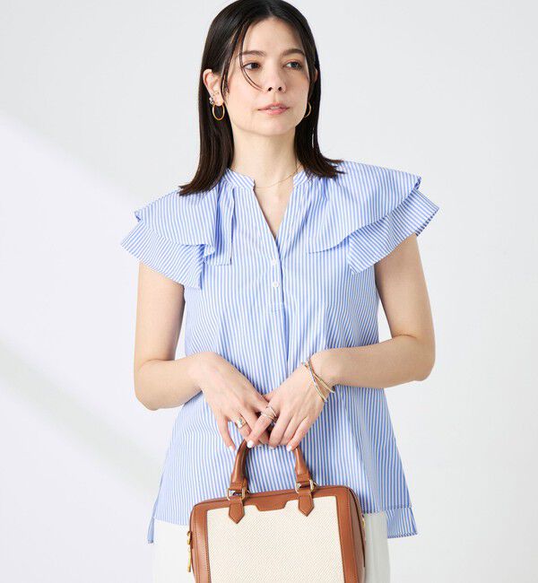 NOLLEY'S「ウォッシャブルダブルフリルキーネックブラウス」|シャツ・ブラウス|