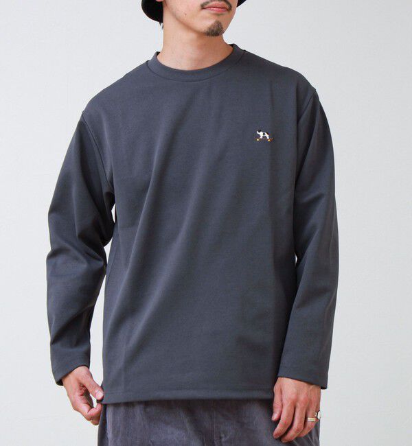 GLOSTER「【フレブル刺繍】フレンチブルドッグ刺繍 杢ダンボールロンT」|Tシャツ・カットソー|チャコールグレー