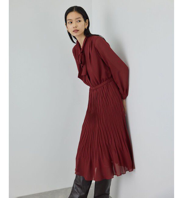 ROPE「ジョーゼットシフォンプリーツワンピース/26SS」|ワンピース|ワイン(66)