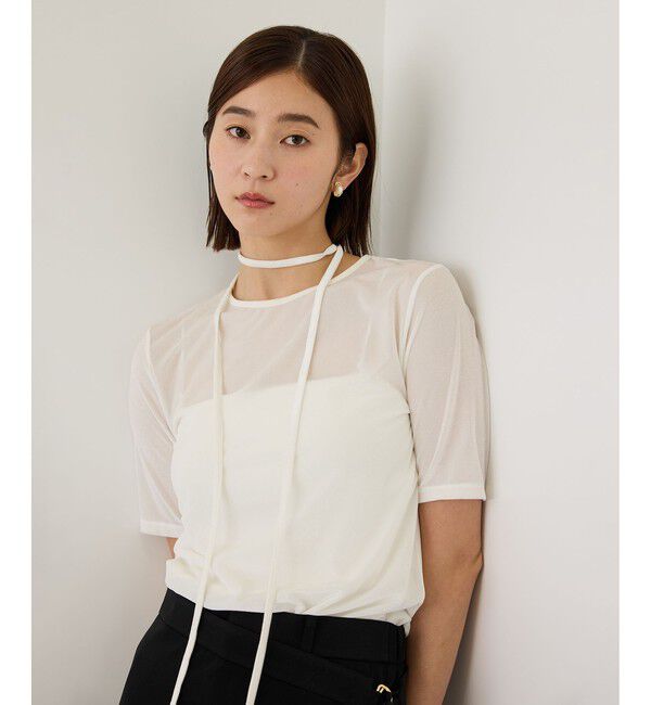ROPE「【J'aDoRe・一部店舗限定サイズ】紐チョーカー付きシアーベロアTシャツ/イージーケア」|Tシャツ・カットソー|オフホワイト(15)