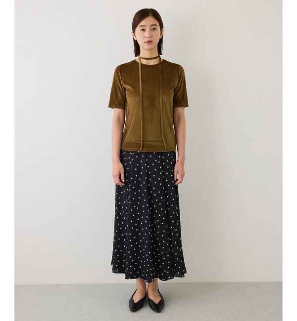 ROPE「【J'aDoRe・一部店舗限定サイズ】紐チョーカー付きシアーベロアTシャツ/イージーケア」|Tシャツ・カットソー|