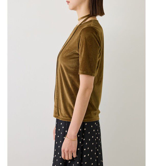 ROPE「【J'aDoRe・一部店舗限定サイズ】紐チョーカー付きシアーベロアTシャツ/イージーケア」|Tシャツ・カットソー|