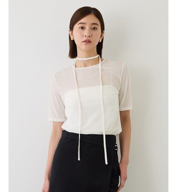 ROPE「【J'aDoRe・一部店舗限定サイズ】紐チョーカー付きシアーベロアTシャツ/イージーケア」|Tシャツ・カットソー|