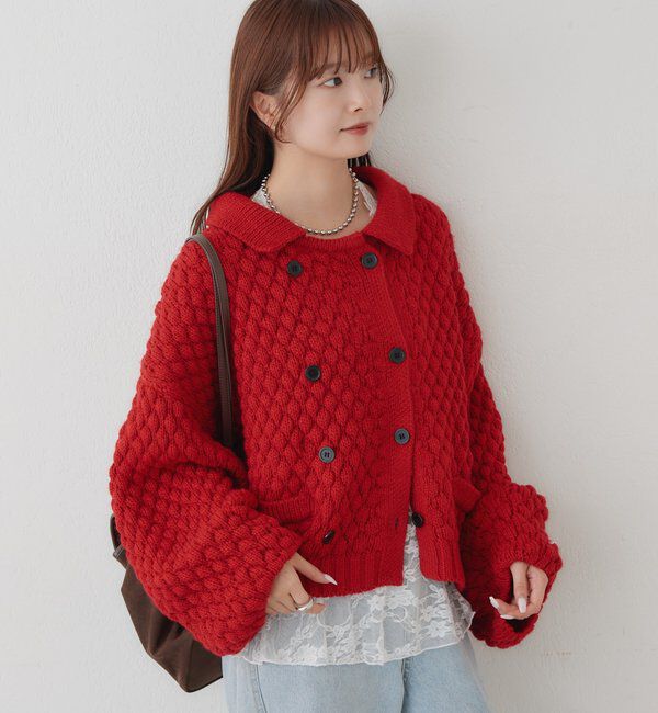  「【BRN／WEB限定カラー】ぽこぽこダブルボタンカーディガン」|カーディガン|