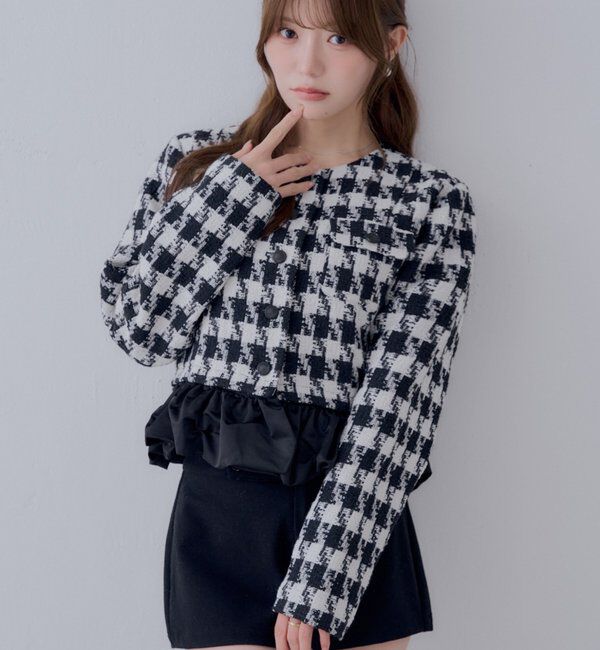  「【SALON by Chico】取り外し裾フリル金釦ショートジャケット」|その他|ブラックその他2
