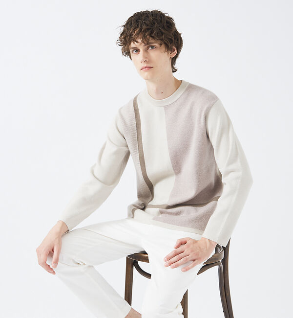 ABAHOUSE「【パネル切替】カシミヤタッチ ジャガード ニット」|ニット・セーター|グレージュ