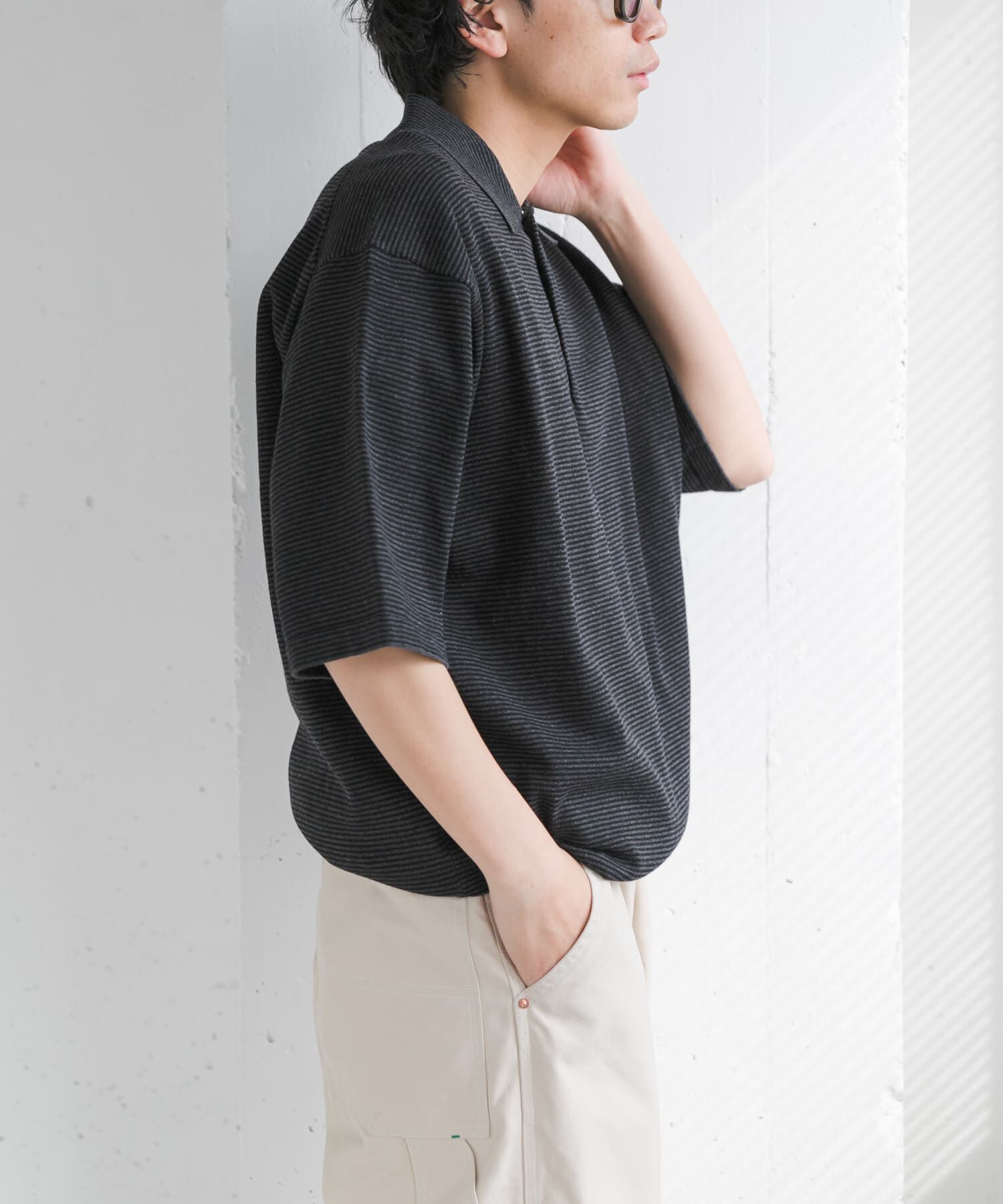 URBAN RESEARCH DOORS「FORK&SPOON　ボーダーショートスリーブニットポロ」|ニット・セーター|