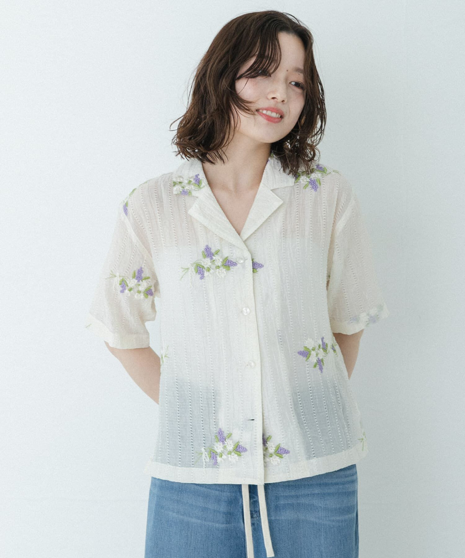 Sonny Label 「フラワー刺繍ジャガードシャツ」|シャツ・ブラウス|