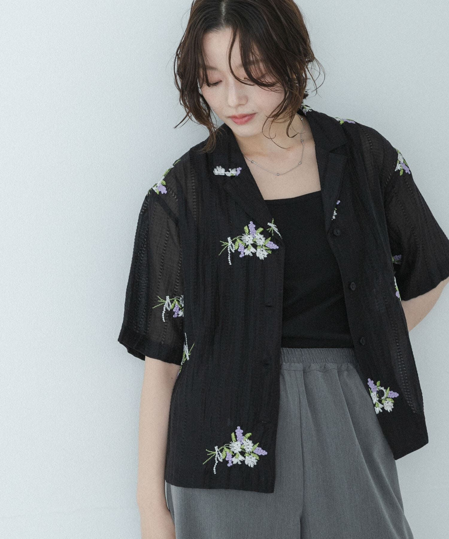 Sonny Label 「フラワー刺繍ジャガードシャツ」|シャツ・ブラウス|