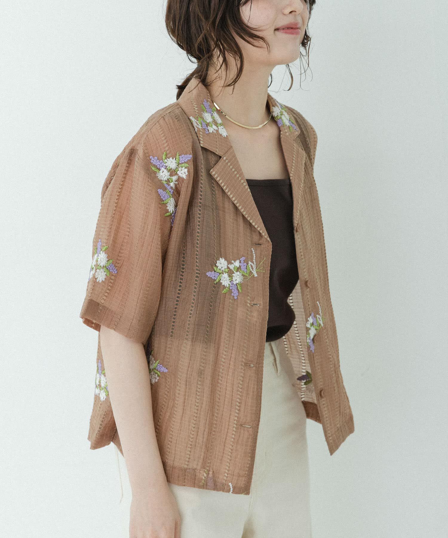Sonny Label 「フラワー刺繍ジャガードシャツ」|シャツ・ブラウス|ベージュ