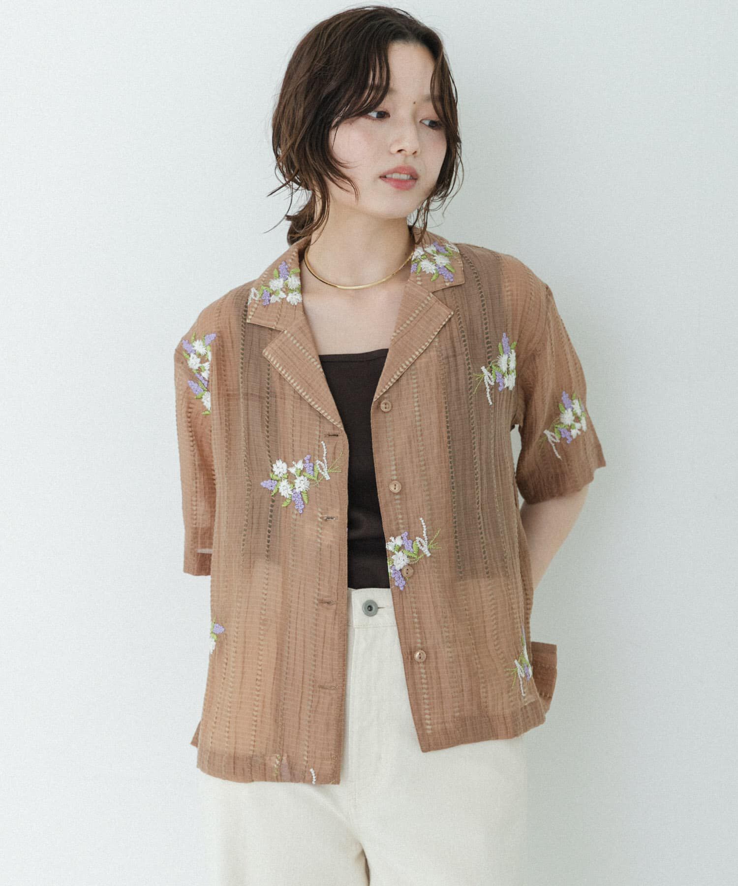 Sonny Label 「フラワー刺繍ジャガードシャツ」|シャツ・ブラウス|