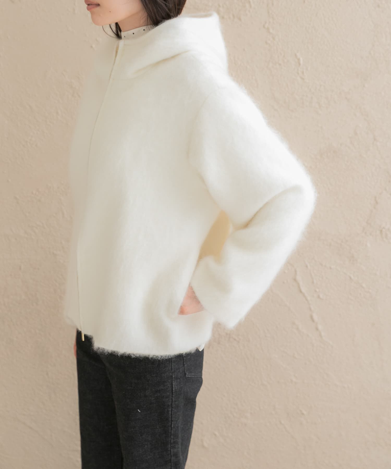 URBAN RESEARCH ROSSO「カシミヤ混ファーフードコート」|ノーカラーコート|