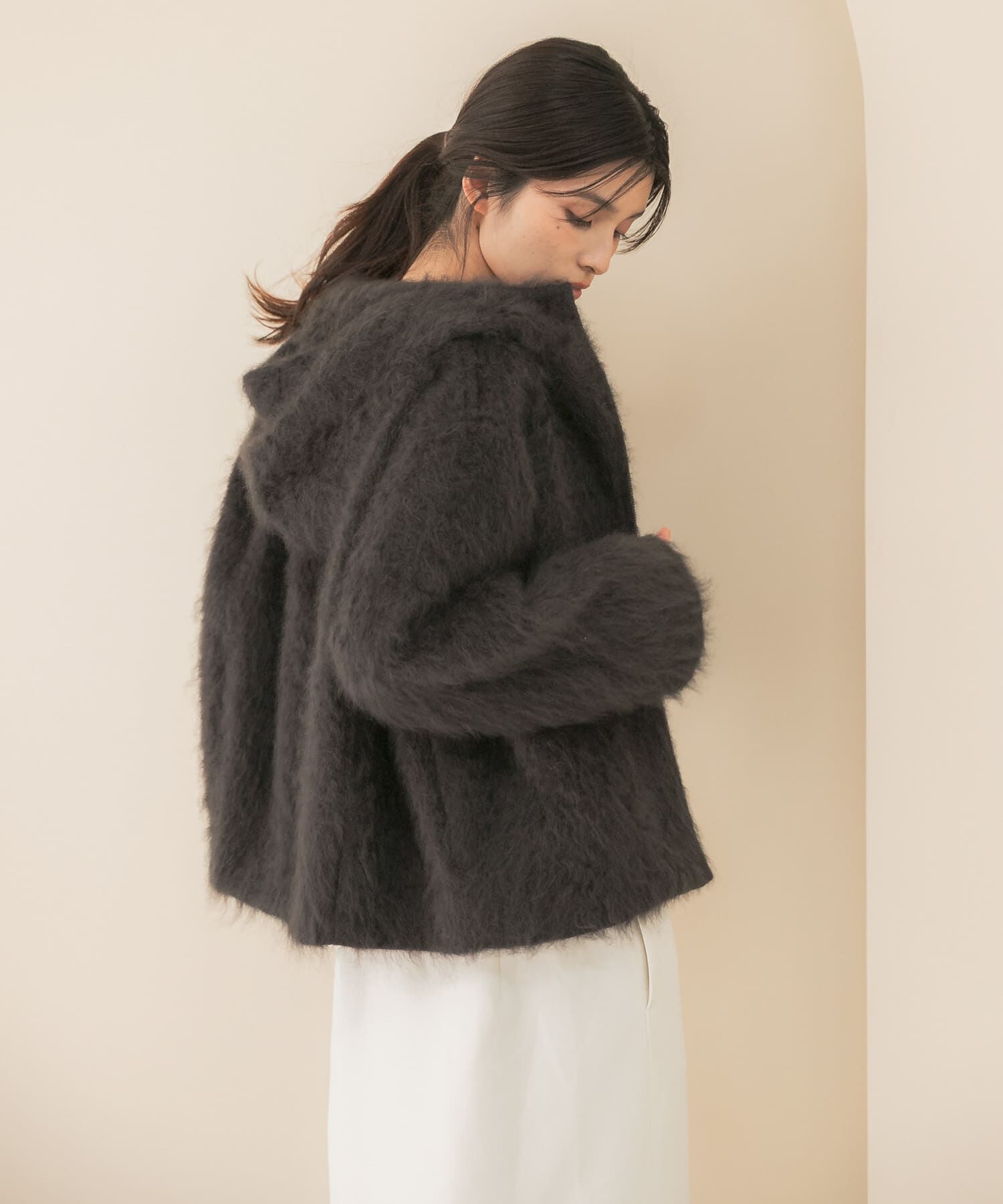 URBAN RESEARCH ROSSO「カシミヤ混ファーフードコート」|ノーカラーコート|