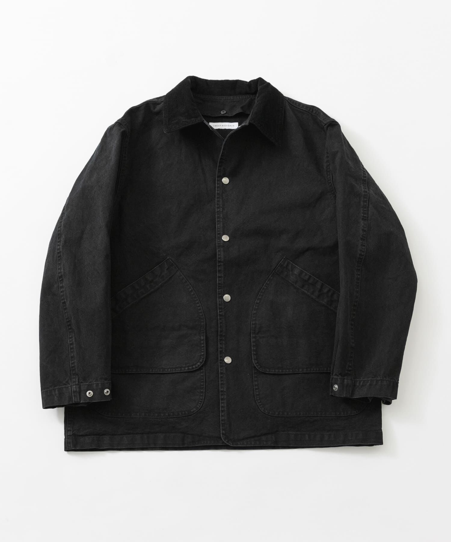 URBAN RESEARCH「DUCK HUNTING JACKET」|ノーカラーコート|ブラック