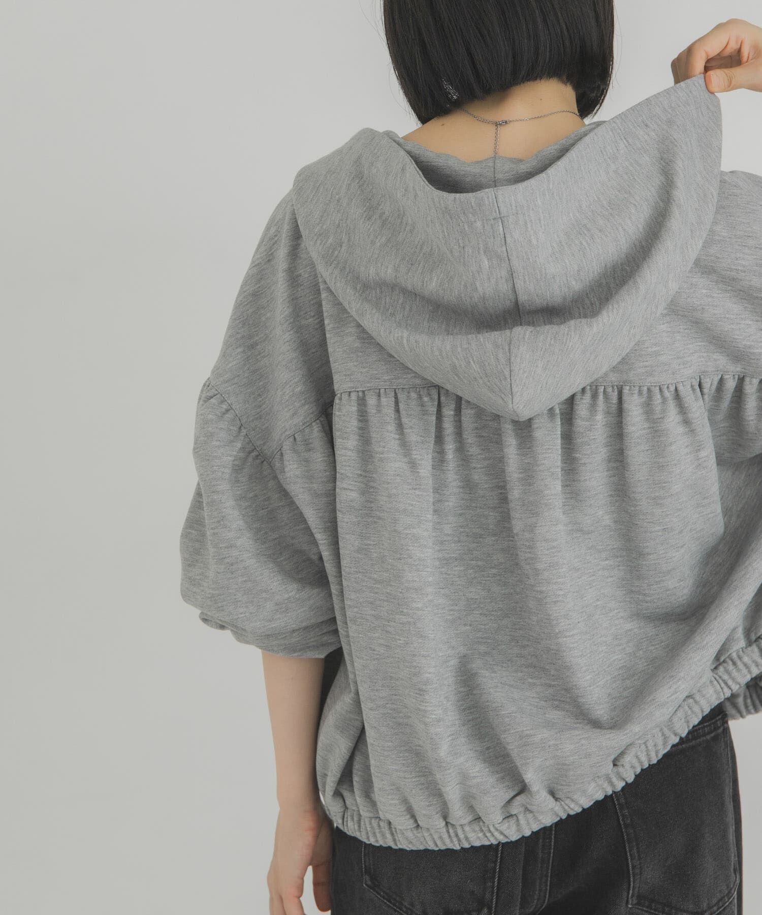  「フロントZIPギャザーフーディー」|パーカー|グレー系その他