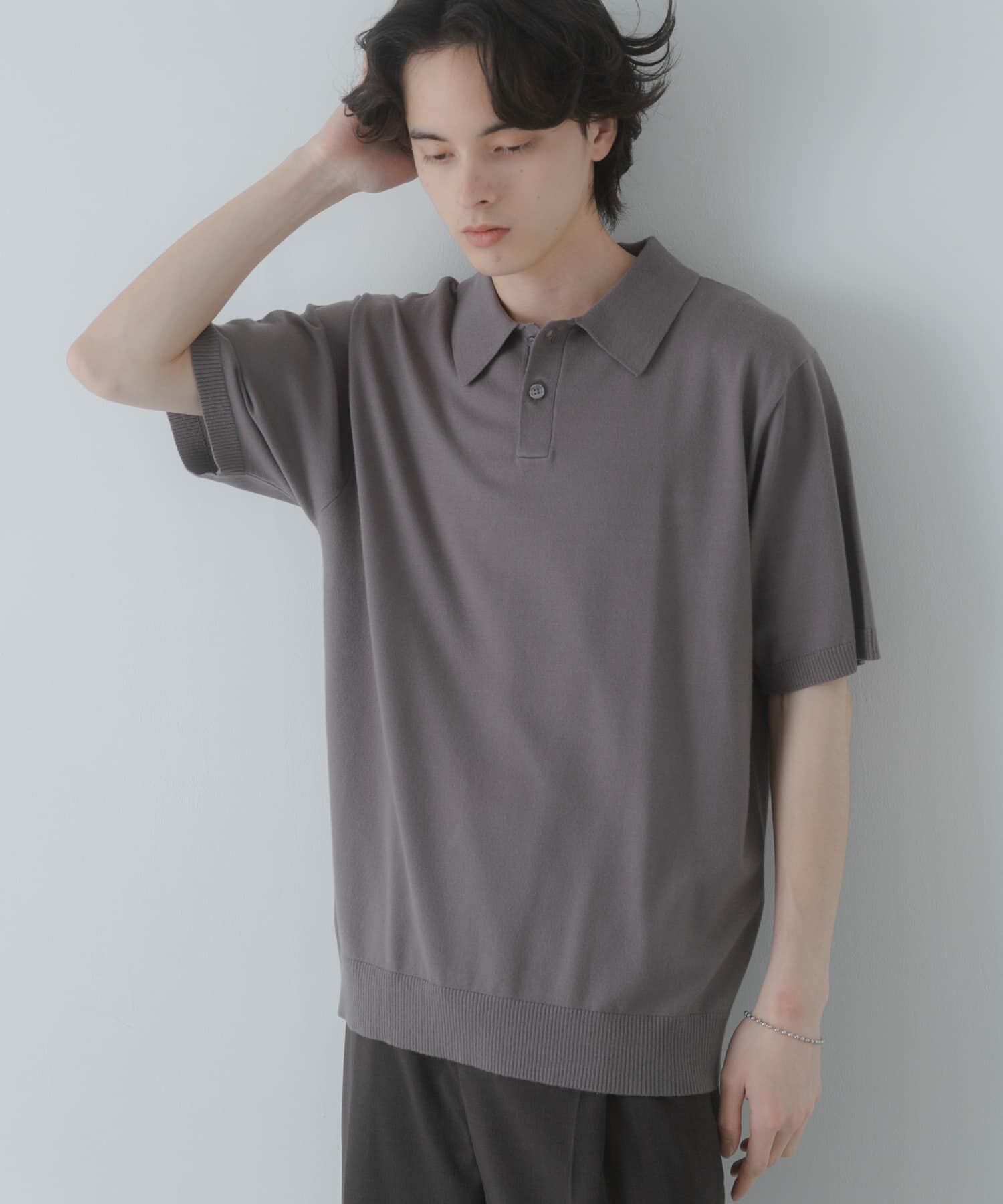SENSE OF PLACE by URBAN RESEARCH「『洗濯可』ストレッチニットポロショートスリーブTシャツ」|ニット・セーター|ダークグレー