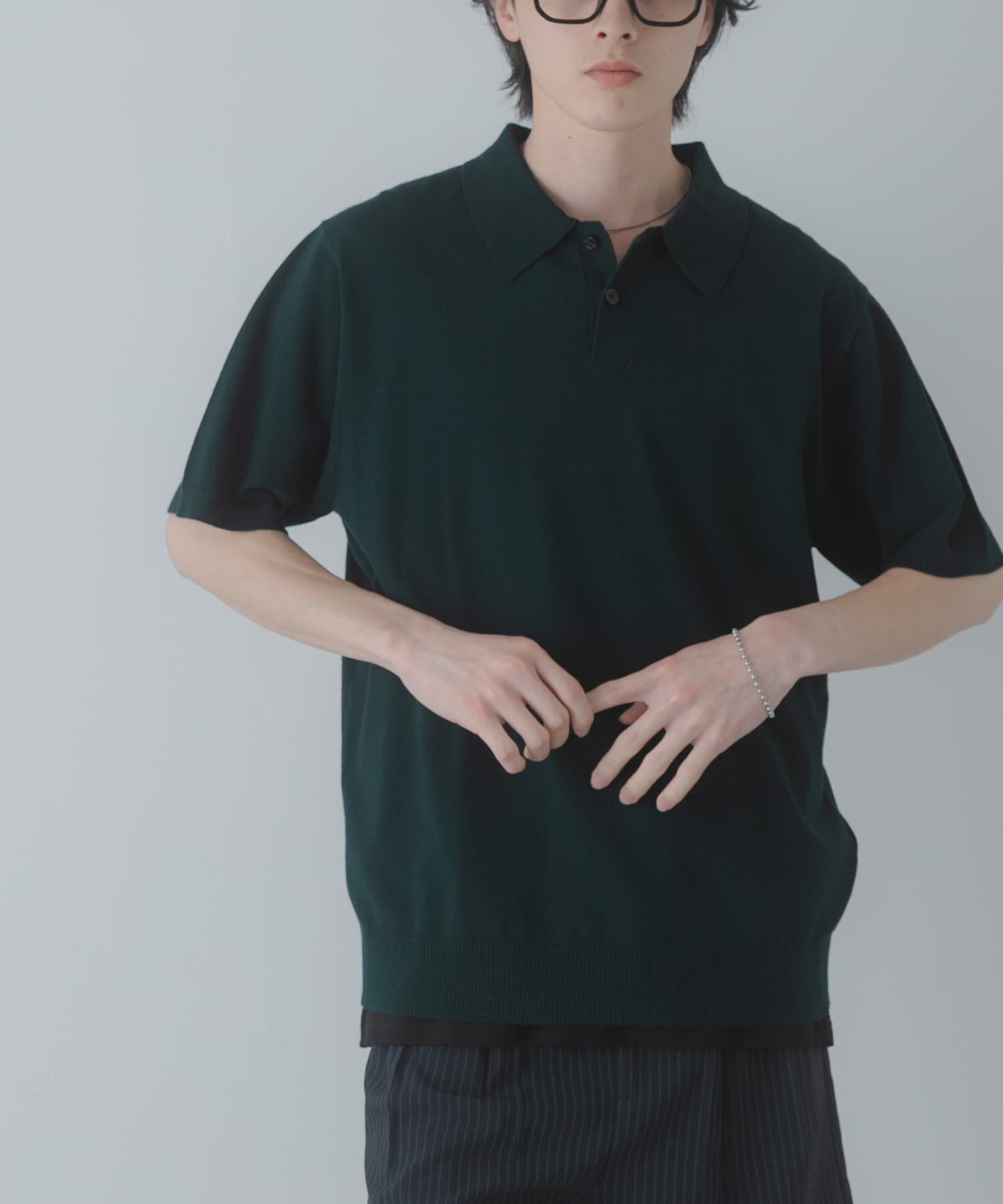 SENSE OF PLACE by URBAN RESEARCH「『洗濯可』ストレッチニットポロショートスリーブTシャツ」|ニット・セーター|グリーン